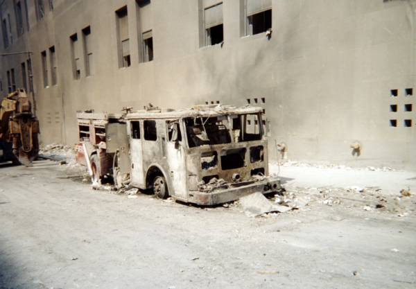 Burned out fire truck at ground zero