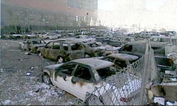 Parked cars burned out at ground zero